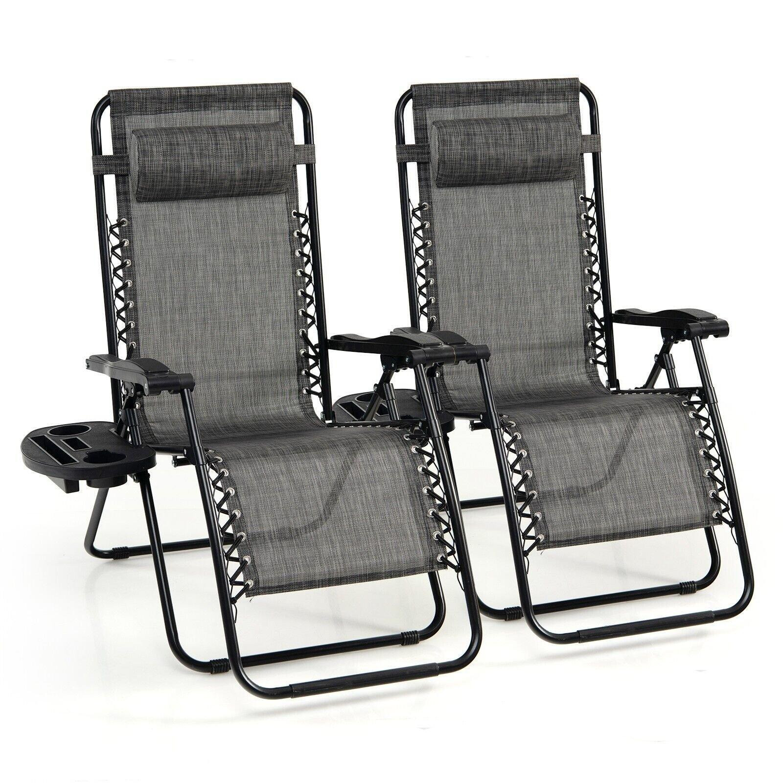Set of 2 Folding Zero Gravity Chairs Outdoor Patio Recliners Removable Headrests - image 1