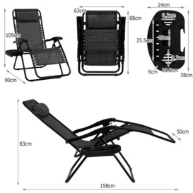 Set of 2 Folding Zero Gravity Chairs Outdoor Patio Recliners Removable Headrests - thumbnail 2