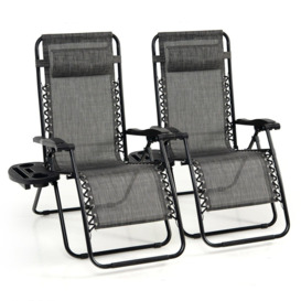Set of 2 Folding Zero Gravity Chairs Outdoor Patio Recliners Removable Headrests