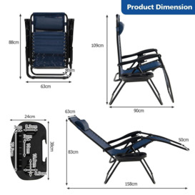 Set of 2 Folding Zero Gravity Chairs Outdoor Patio Recliners Removable Headrests - thumbnail 2