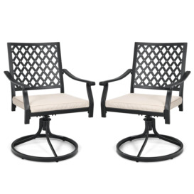 Set of 2 Outdoor Swivel Chair Patio Bistro Dining Chair Set w/ Soft Seat Cushion