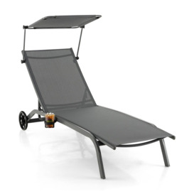 Patio Chaise Lounge Chair w/6-Level Canopy & Wheels Heavy-Duty