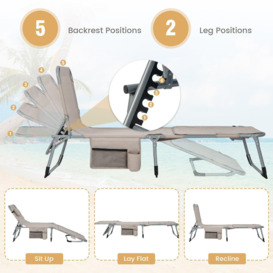 Outdoor Folding Chaise Lounger Patio Lounge Chair Portable Beach Recliner 5-position Adjustable - thumbnail 3