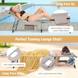 Outdoor Folding Chaise Lounger Patio Lounge Chair Portable Beach Recliner 5-position Adjustable - thumbnail 2