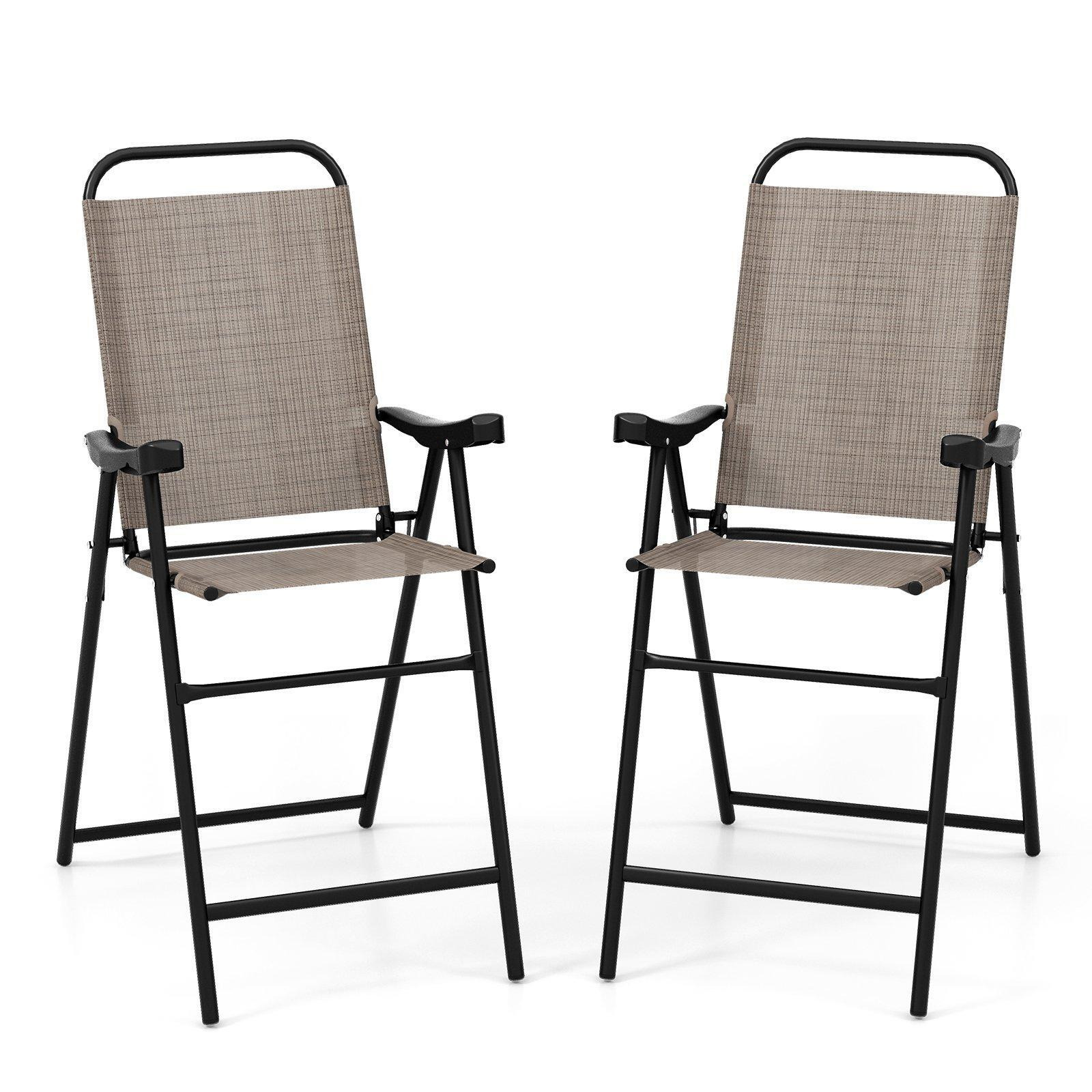 2Pcs Outdoor Bar Stool Chair Set Metal Frame High Top Garden Patio Folding Chair - image 1