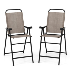 2Pcs Outdoor Bar Stool Chair Set Metal Frame High Top Garden Patio Folding Chair - thumbnail 1