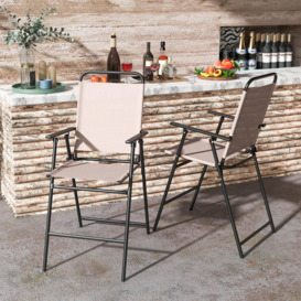 Set of 2 Outdoor Folding Bar Chair Patio Furniture Chair Set W/ Fabric Backrest - thumbnail 2