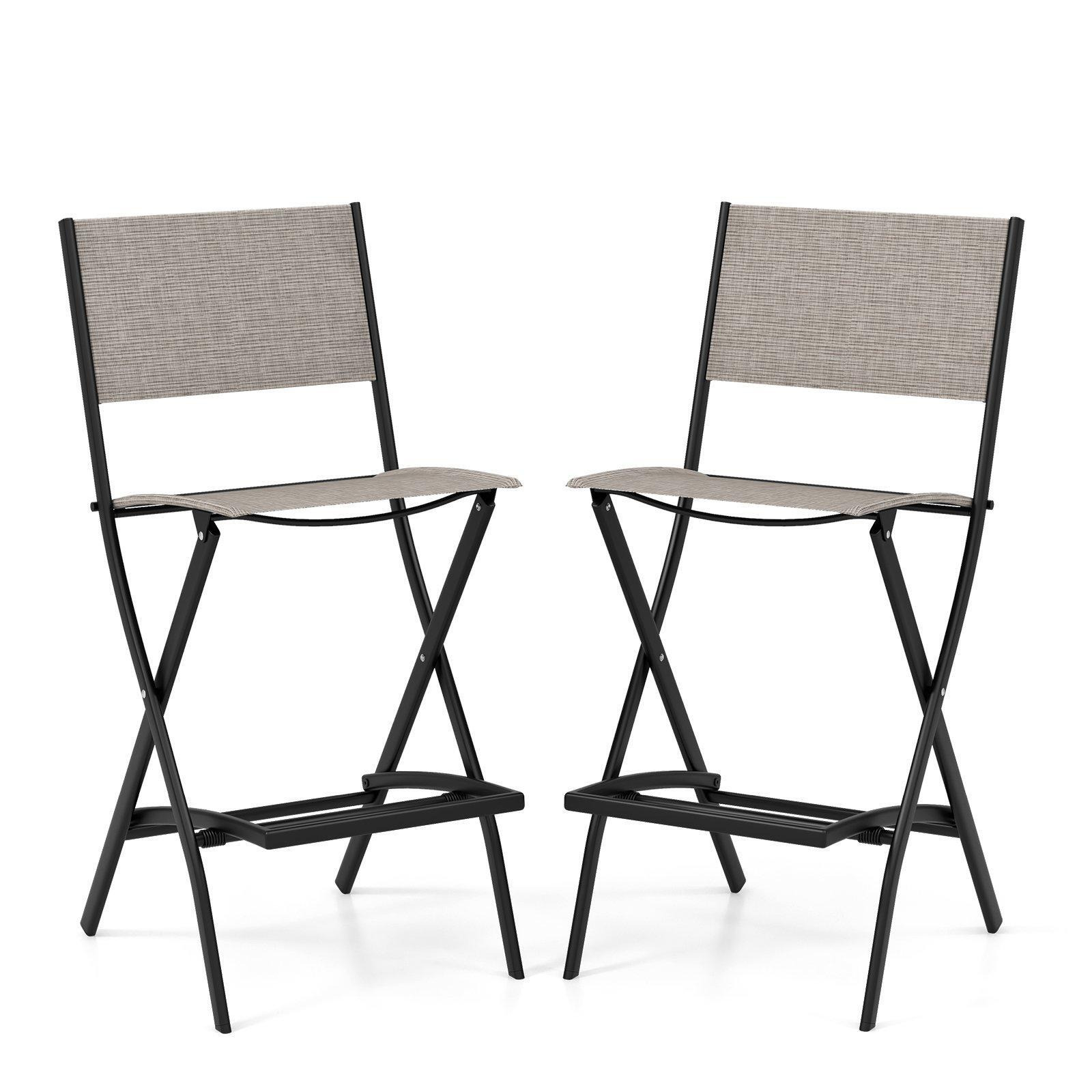 Set of 2 Outdoor Bar Chair Folding Bar Height Stool with Metal Frame & Footrest - image 1