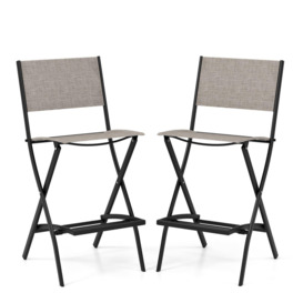 Set of 2 Outdoor Bar Chair Folding Bar Height Stool with Metal Frame & Footrest - thumbnail 1
