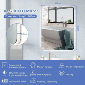 Shatterproof Wall Mounted Mirror Bathroom Mirror with LED Lights - thumbnail 3
