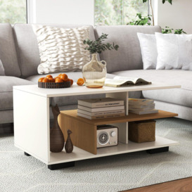 Modern Rectangular Center Table Wooden Coffee Table w/ L-shaped Middle Shelf - thumbnail 2