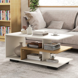 Modern Rectangular Center Table Wooden Coffee Table w/ L-shaped Middle Shelf - thumbnail 3