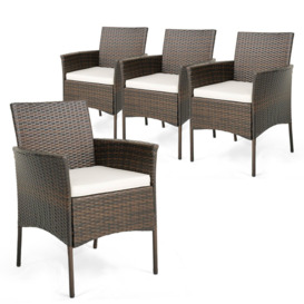 Set of 4 Patio Dining Chairs Outdoor Garden PE Wicker Chairs with Removable Cushions