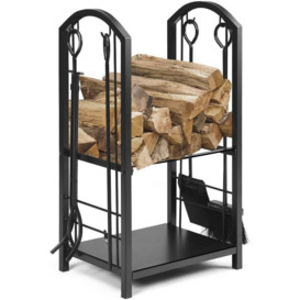 Fireplace Log Rack Set 4-Piece Fireplace Tools Wrought Iron Storage Logs Holder