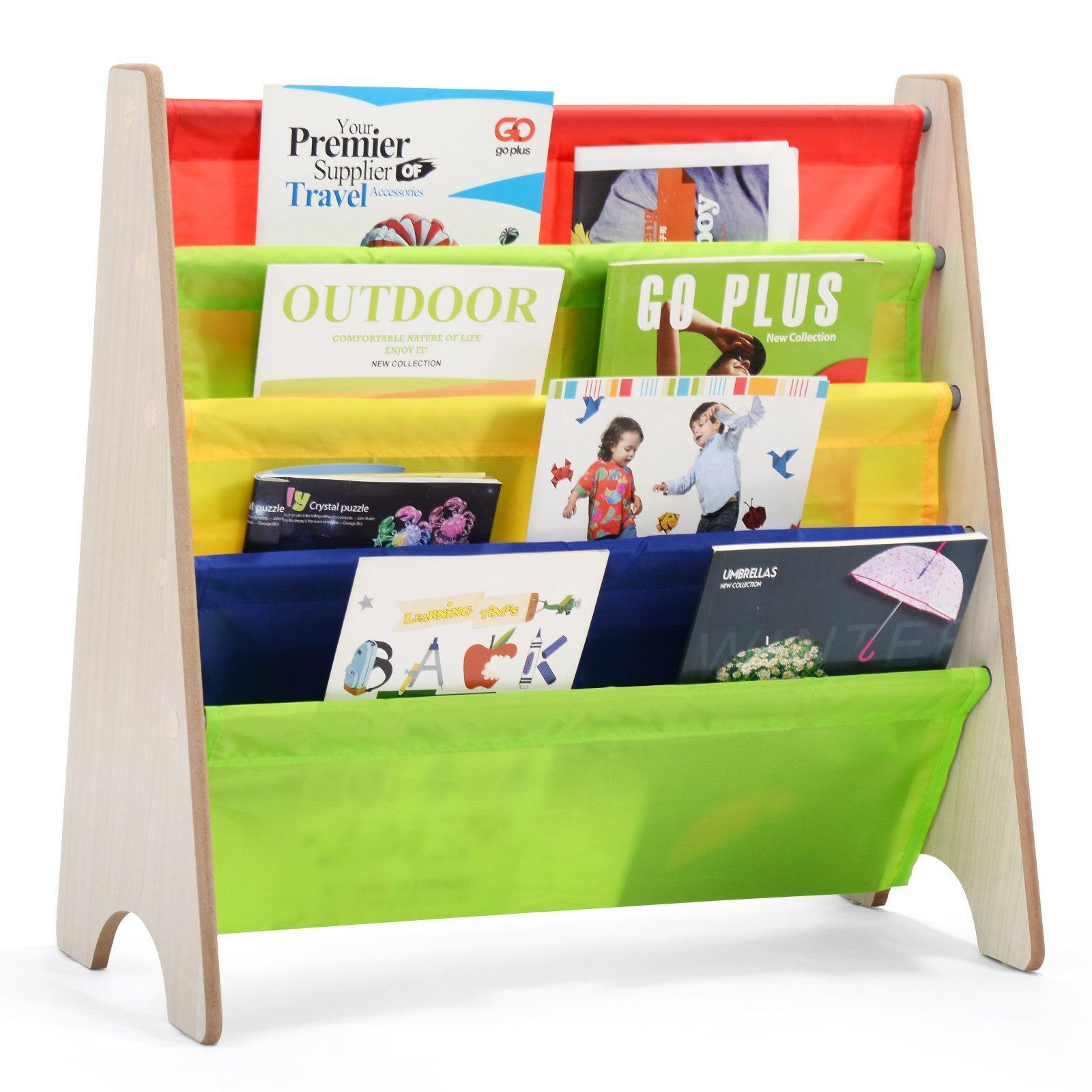 4 Tier Kids Bookshelf, Children Sling Bookcase with Fabric Shelves - image 1