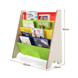 4 Tier Kids Bookshelf, Children Sling Bookcase with Fabric Shelves - thumbnail 2