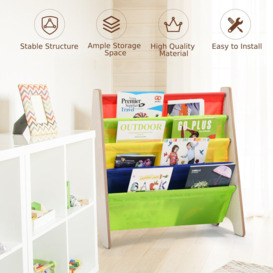 4 Tier Kids Bookshelf, Children Sling Bookcase with Fabric Shelves - thumbnail 3