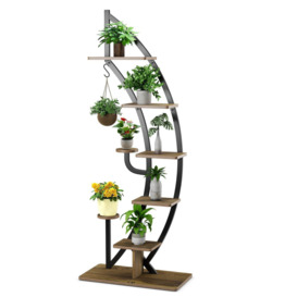 8-Tier Plant Stand Curved Half Moon Shape Ladder Flowers Shelf with Hook - thumbnail 1