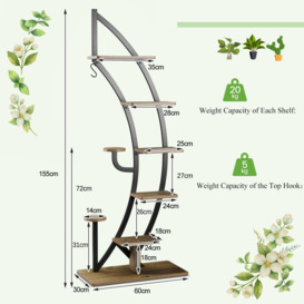 8-Tier Plant Stand Curved Half Moon Shape Ladder Flowers Shelf with Hook - thumbnail 2