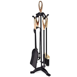 5 Piece Fireplace Companion Set Wrought Iron Fire Tools with Tong Shovel - thumbnail 1