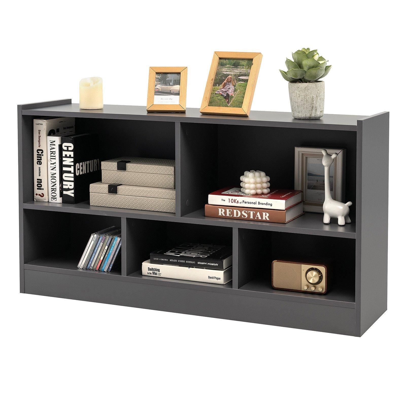 Wooden Cube Bookcase 2 Tier Open Storage Shelving Unit with 5 Compartments - image 1