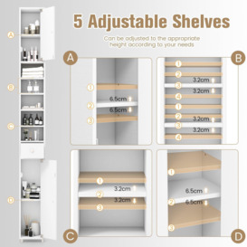 Bathroom Tall Cabinet Slim Freestanding Storage Organizer Cupboard With 2 Doors - thumbnail 3
