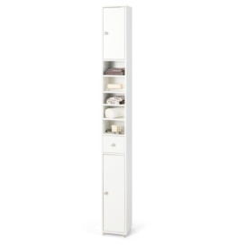 Bathroom Tall Cabinet Slim Freestanding Storage Organizer Cupboard With 2 Doors