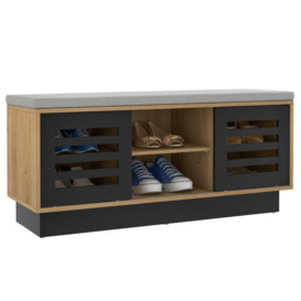 Shoe Rack Storage Bench Organizer W/Cushion Adjustable Shelf Slide Door Natural