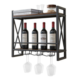 Industrial Wall Mounted Wine Rack Organizer Bottle Glass Holder Storage Display - thumbnail 1