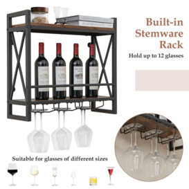 Industrial Wall Mounted Wine Rack Organizer Bottle Glass Holder Storage Display - thumbnail 3