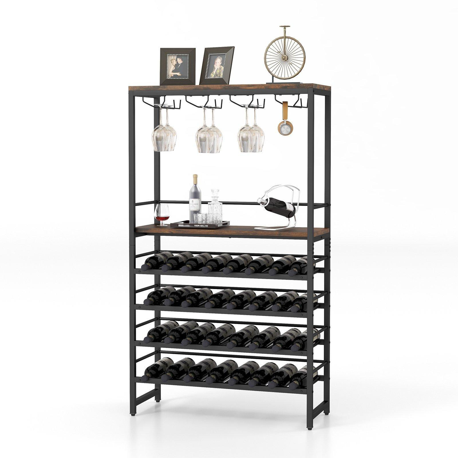 32 Bottles Wine Rack 6-Tier Freestanding Wine Display Holder with Middle Shelf - image 1