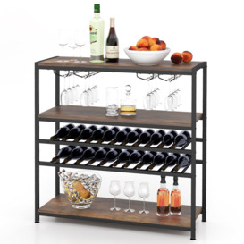 5-tier Wine Rack Table Freestanding Bar Wine Racks With 4 Rows of Glass Holders - thumbnail 1