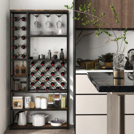 ndustrial Floor Wine Rack Freestanding Wine Display Shelf w/ Glass Holders - thumbnail 3