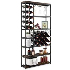 ndustrial Floor Wine Rack Freestanding Wine Display Shelf w/ Glass Holders - thumbnail 1