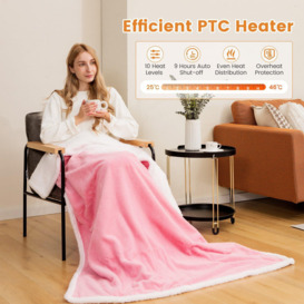 Electric Heated Blanket Throw Sherpa Fleece & Faux Rabbit Velvet Reversible Blanket w/ 10 Heat Settings - thumbnail 2