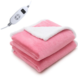 Electric Heated Blanket Throw Sherpa Fleece & Faux Rabbit Velvet Reversible Blanket w/ 10 Heat Settings