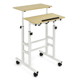 2-Tier Adjustable Standing Desk Mobile Sit Stand computer Desk on Wheels