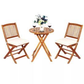 3 PCS Outdoor Folding Bistro Set Home Garden Chair and Table Set W/ Cushions