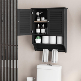 Wall-mounted Bathroom Cabinet Double Door Storage Medicine Cabinet W/ Towel Bar