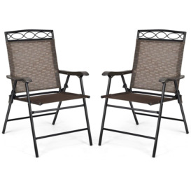 Set of 2 Patio Folding Chairs Sling Chairs Armchair Dining Chair Set w/ Armrest