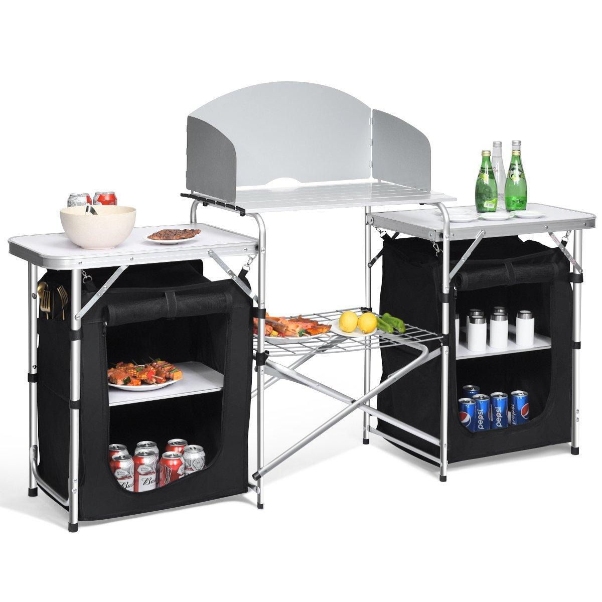 2 in 1 Folding Table Camping Kitchen Storage Aluminum Stand Table Cooking BBQ - image 1