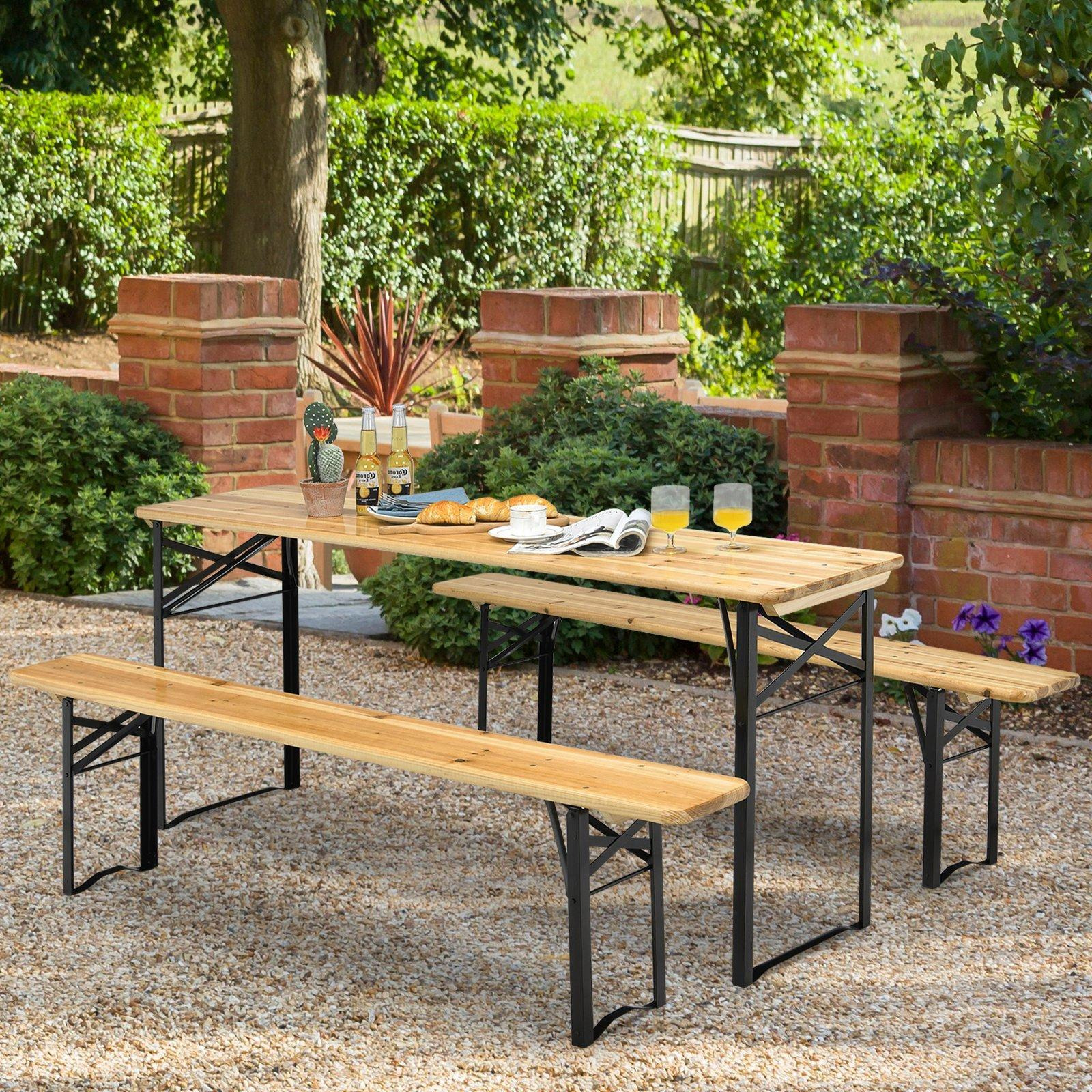 3-Piece Folding Picnic Table and Bench Set Wooden Dinning Table with Seat Set - image 1