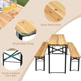 3-Piece Folding Picnic Table and Bench Set Wooden Dinning Table with Seat Set - thumbnail 3
