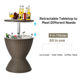 30L Patio Ice Cooler Outdoor All-weather Cool Bar Table w/ Extendable Tabletop - thumbnail 3