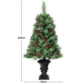 4FT/120cm Snow Flocked Artificial Christmas Tree Premium Entrance Tree with Pine Cones & Red Berries - thumbnail 2