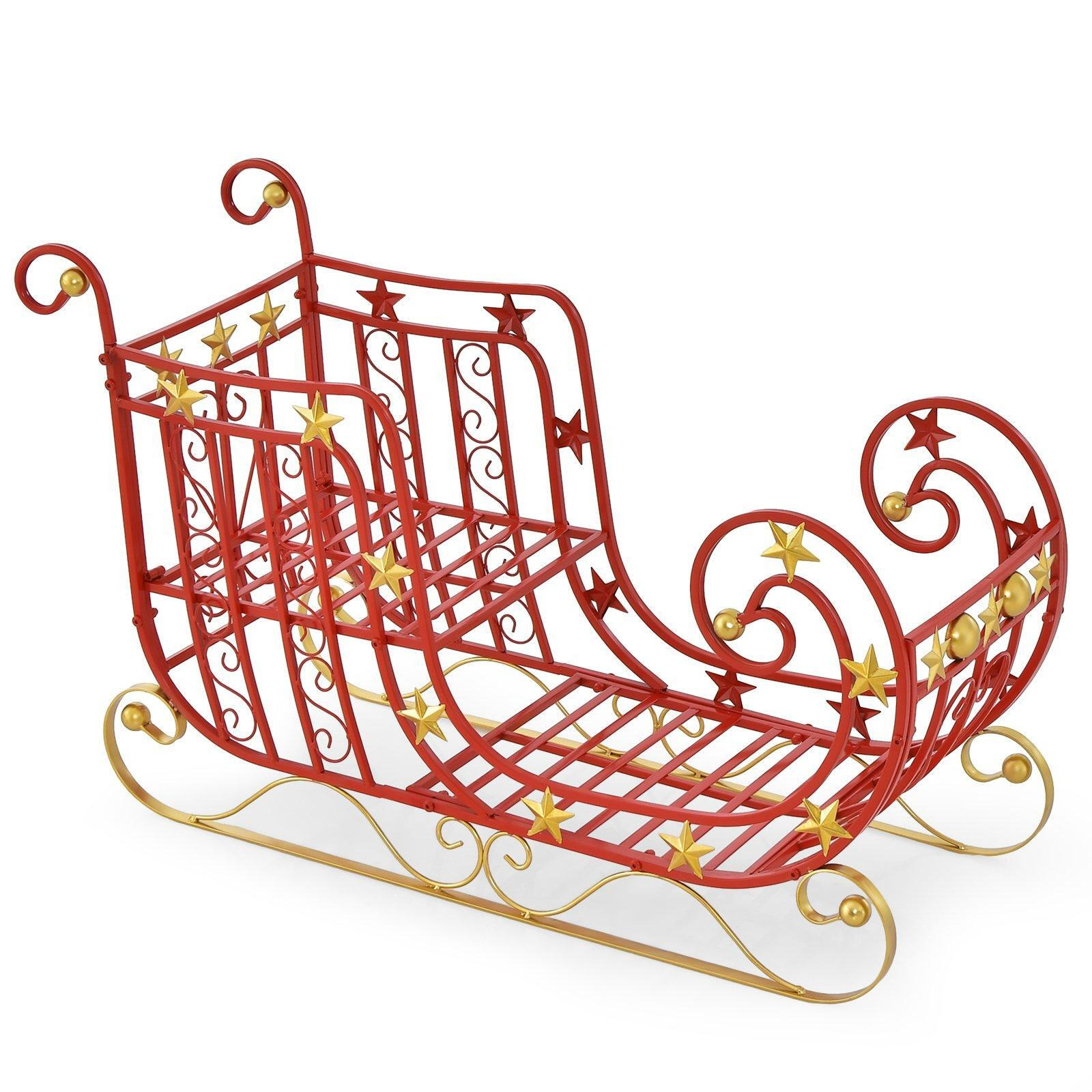 Red Santa Sleigh Metal Christmas Santa Sleigh w/ Large Cargo Area for Gifts - image 1