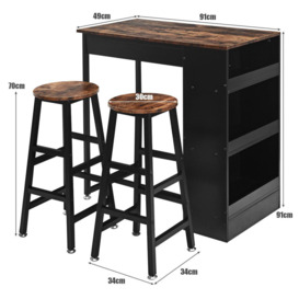 3PCS Bar Table Set with 2 Chairs Industrial Kitchen Dining Table w/Side Storage - thumbnail 3