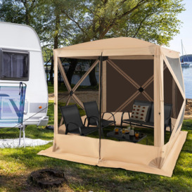 225 cm x 225 cm 4-Panel Pop up Camping Gazebo Instant Setup Screen House Gazebo Tent with 2 Sunshade Cloths
