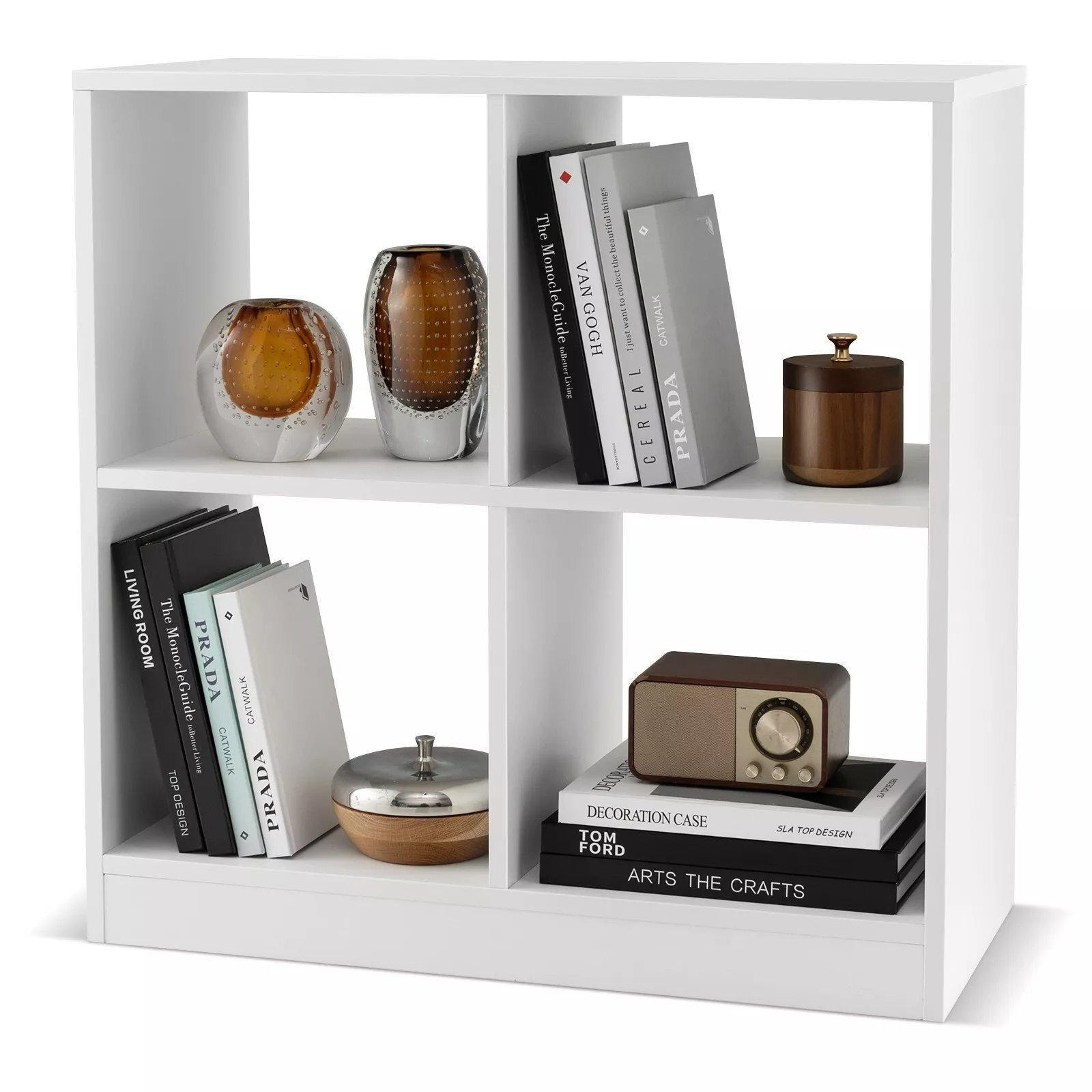 4-Cube Wooden Bookcase 2-tier Open Back Bookshelf Storage Organizer - image 1