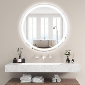 80 x 80cm LED Bathroom Mirror Wall Mounted Round Mirror with 3-Color Dimmable Lights